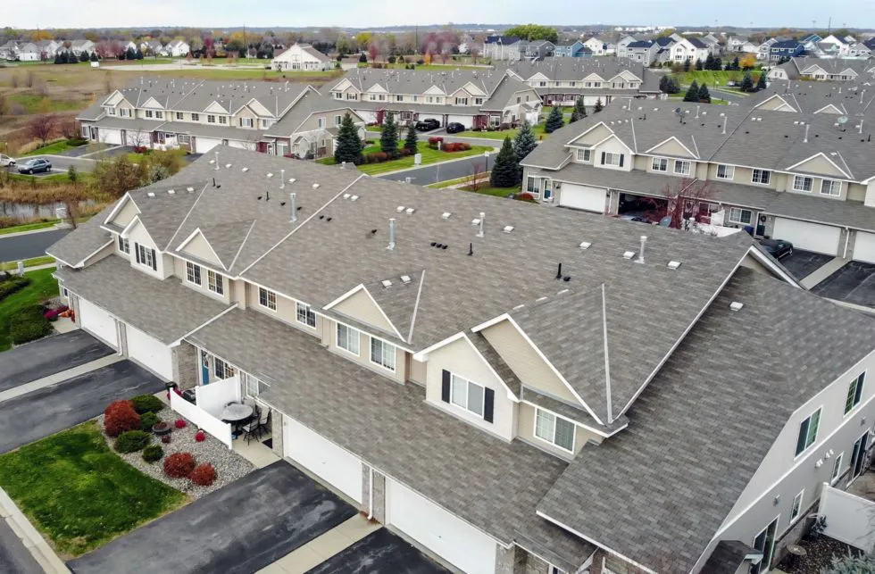 Aerial view of the roof of a multi-family property 